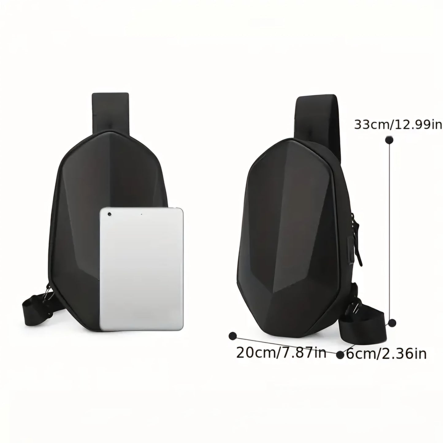 CROSS BODY SHOULDER BAG WITH USB PORT-BLACK