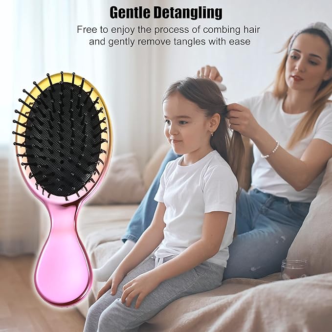 Mini Travel Hair Brush, Pocket Colorful Gradient Detangler Brush for Wet and Dry Hair