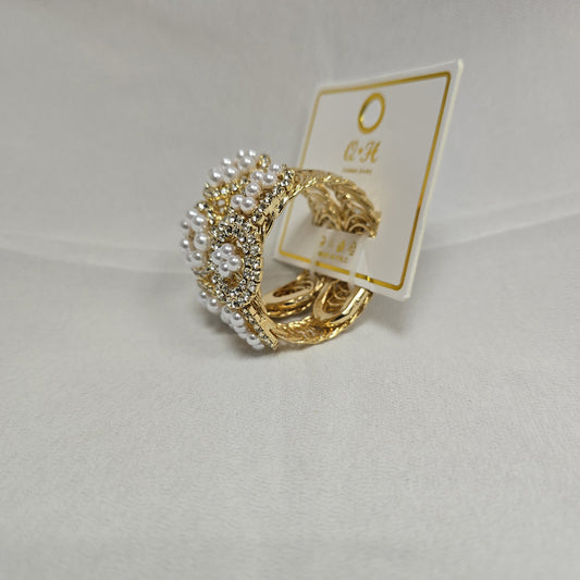 Girls 2-Piece Bangle Set with Stones &amp; Artificial Pearl – Gold Color (Ages 4 to 12)