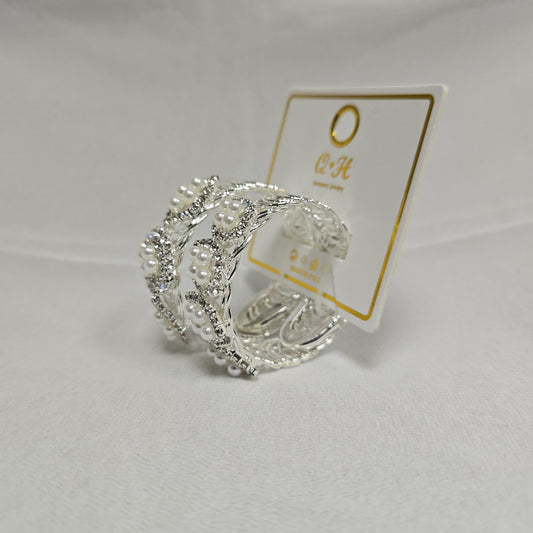 Girls 2-Piece Bangle Set with Stones & Artificial Pearl – White (Ages 4 to 12)
