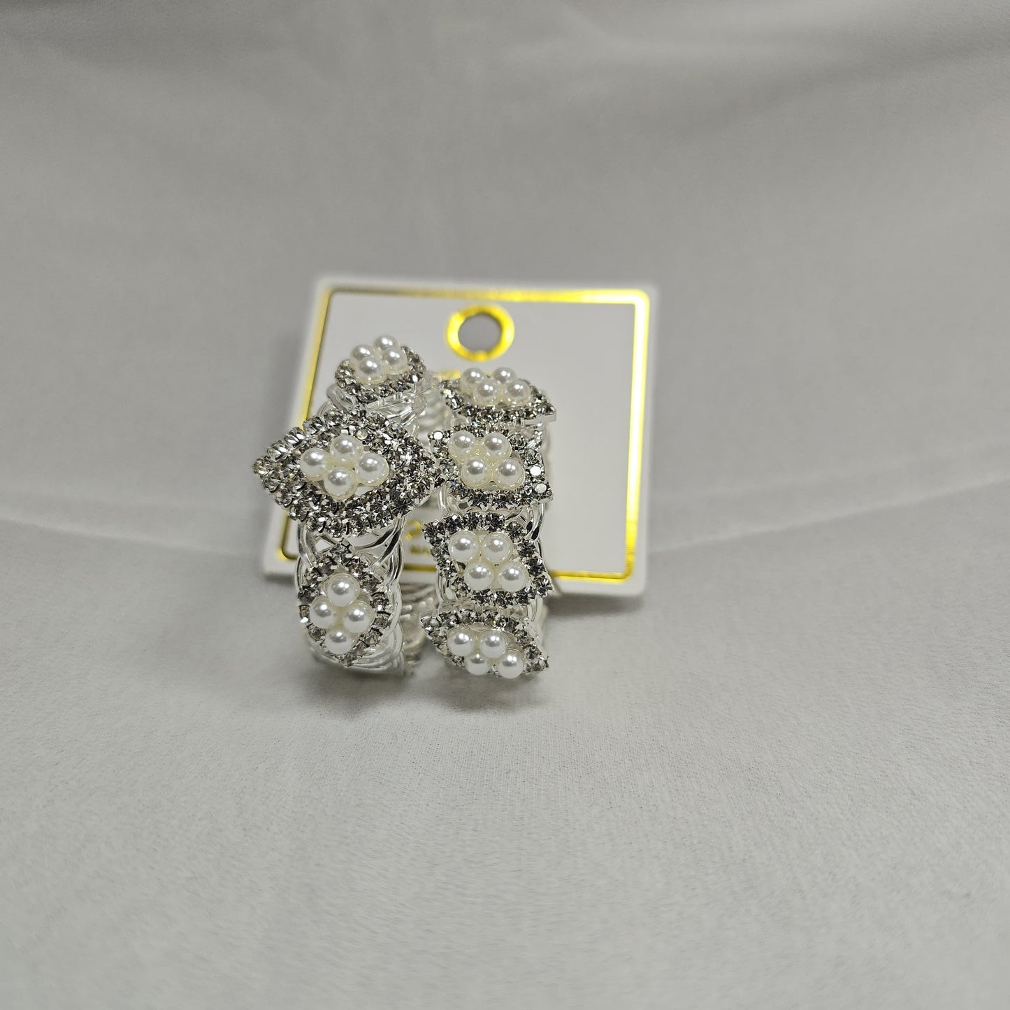 Girls 2-Piece Bangle Set with Stones & Artificial Pearl – White (Ages 4 to 12)