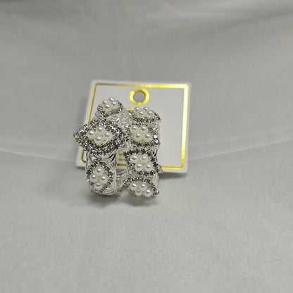 Girls 2-Piece Bangle Set with Stones & Artificial Pearl – White (Ages 4 to 12)