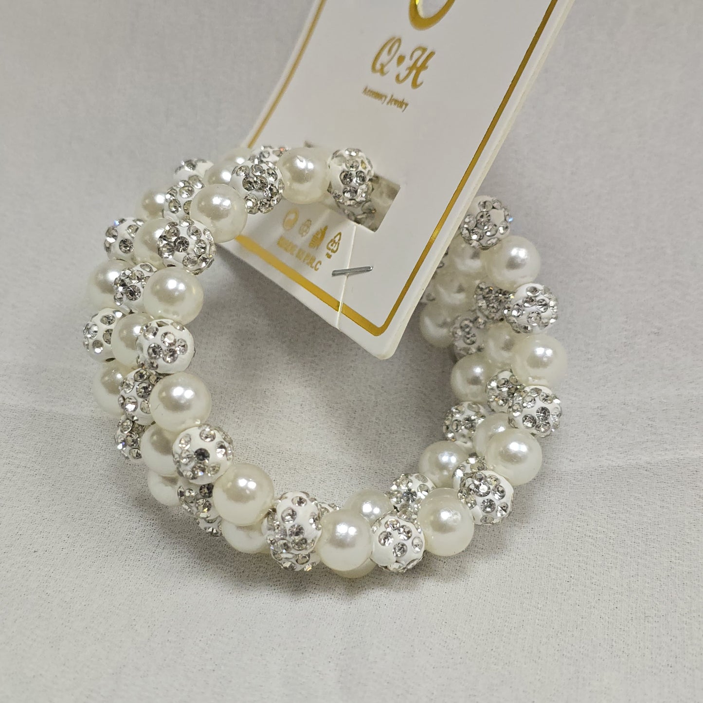 Girls 3-Layer Bangle Set with Stones synthetic Pearl White Girls 3-Layer Bangle Set with Stones &amp; Artificial Pearl – White