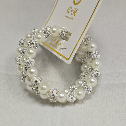 Girls 3-Layer Bangle Set with Stones synthetic Pearl White Girls 3-Layer Bangle Set with Stones &amp; Artificial Pearl – White