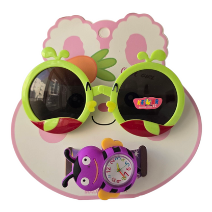 Kids Combo, Kids Round Shape Sunglasses, With Analog Watch