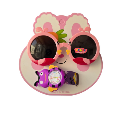 Kids Combo, Kids Round Shape Sunglasses, With Analog Watch