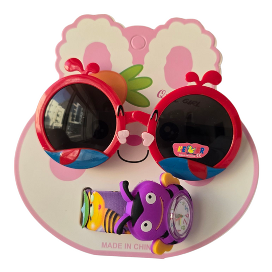 Kids Combo, Kids Round Shape Sunglasses, With Analog Watch