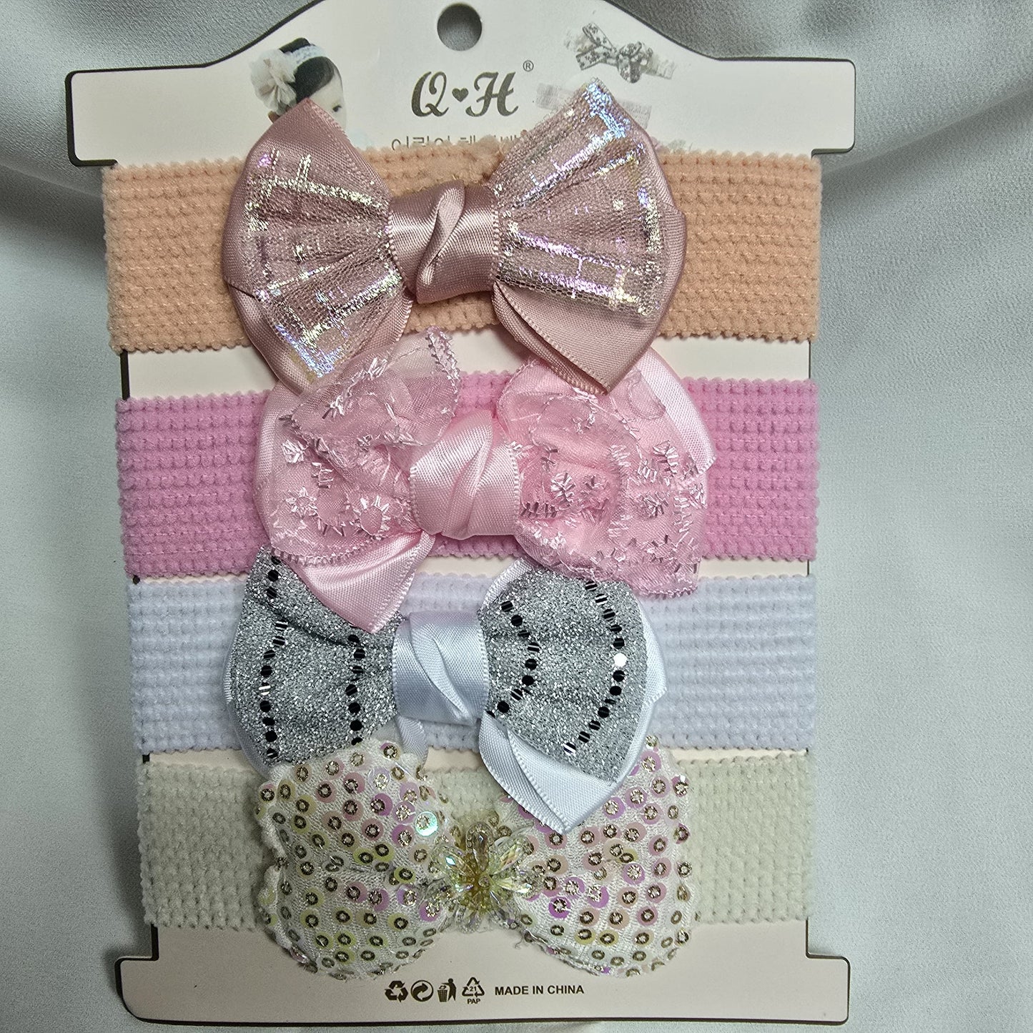 Baby Hair Band with Plain Bow – 4-Piece Set