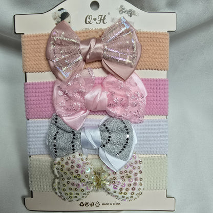 Baby Hair Band with Plain Bow – 4-Piece Set