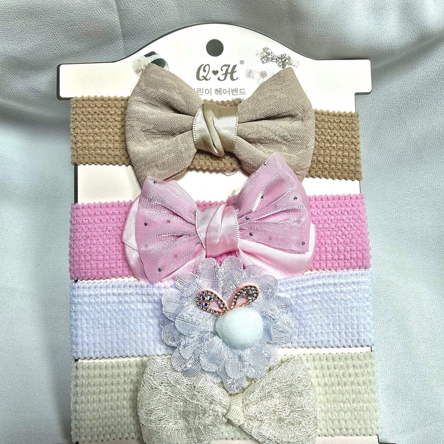 Baby Hair Band with Plain Bow – 4-Piece Set