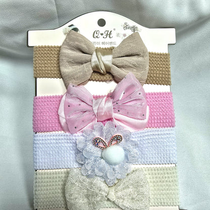 Baby Hair Band with Plain Bow – 4-Piece Set