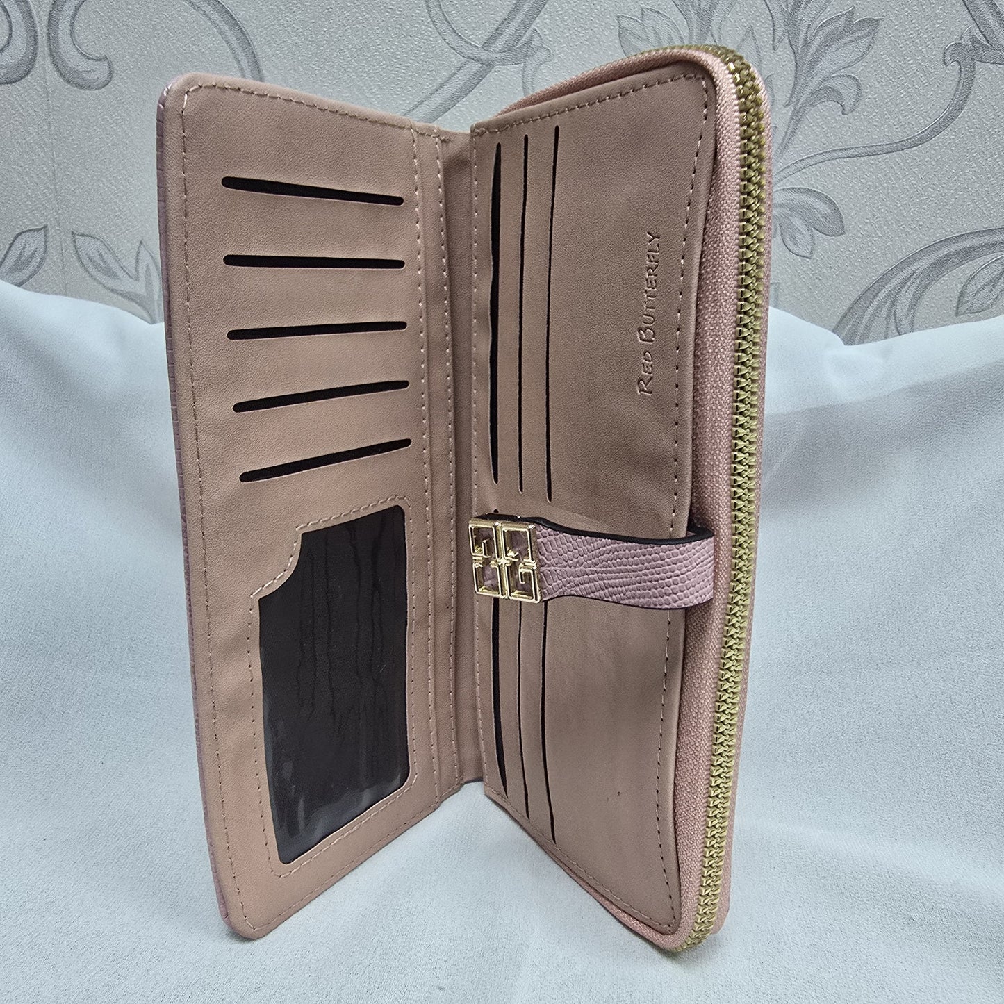 PU Leather Women’s Wallet with Zipper Pocket and Card Holder (XX-34) - Pink